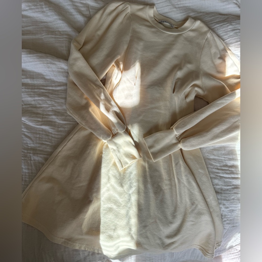 Cream Long puff-Sleeve Dress